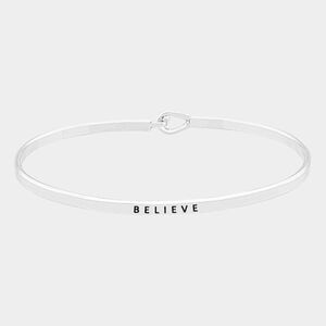 "Believe" Thin Silver Metal Hook Bracelet